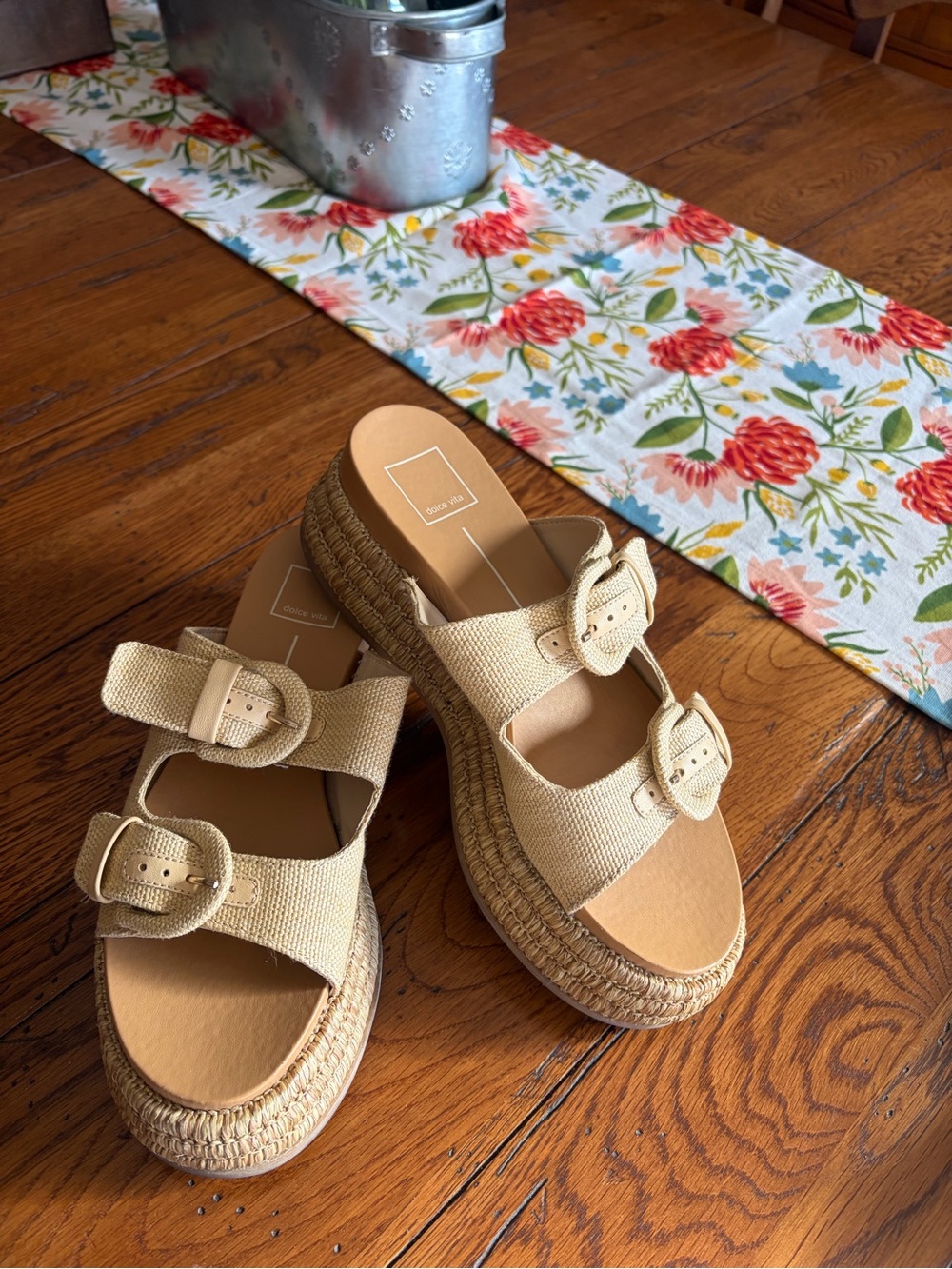DV by Dolce Vita Cream Woven Double-Buckle Platform Sandals